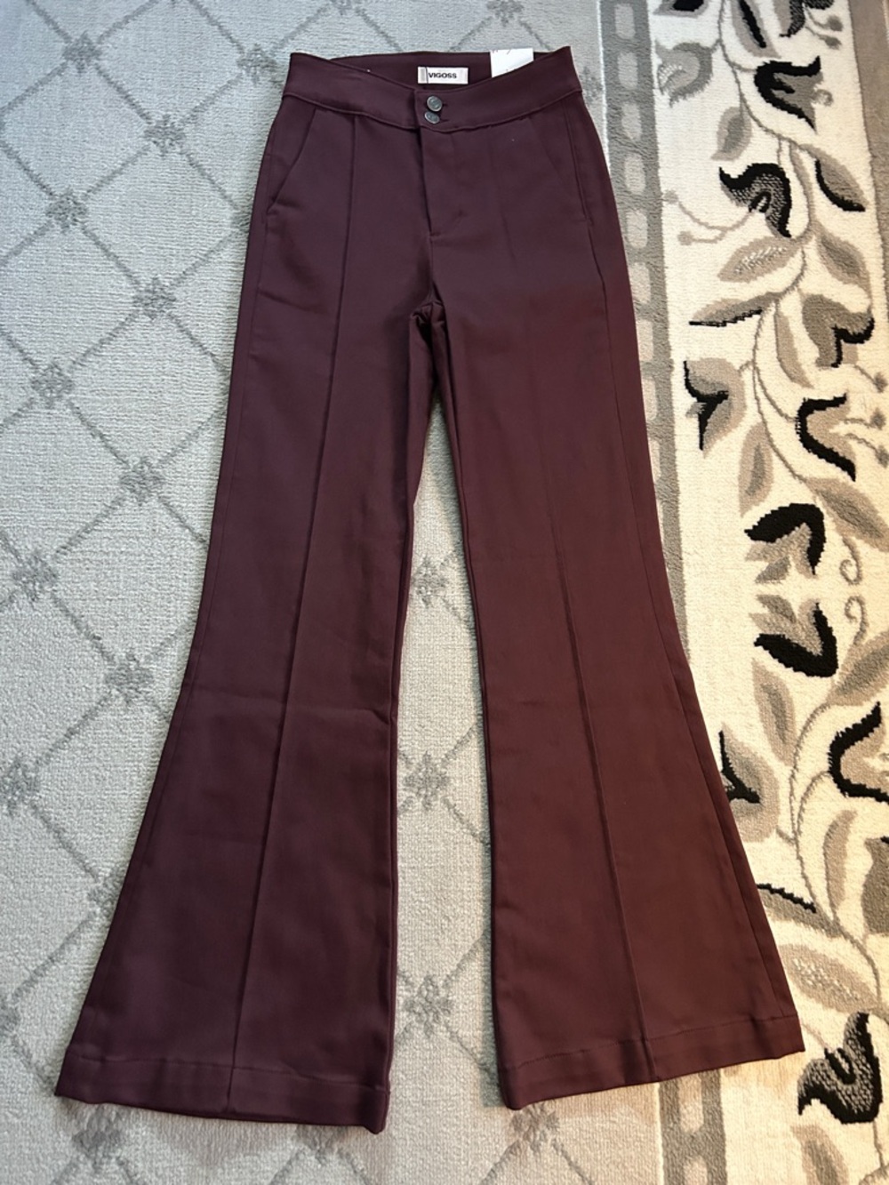 Vigoss Burgundy High Rise Pintuck Flare Trouser